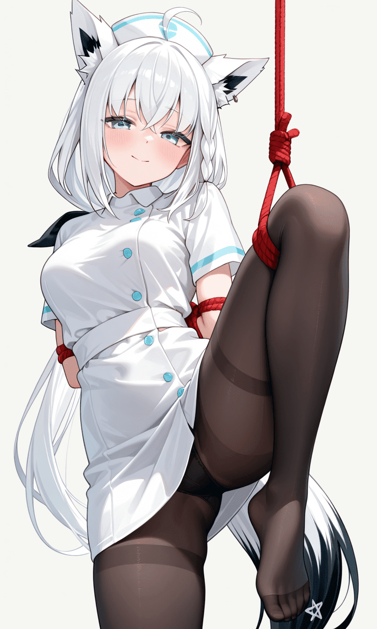 白上フブキ　黒タイツ　ナース服姿　二次元エロ画像