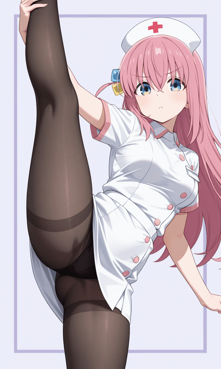ぼっち・ざ・ろっく!　後藤ひとり（ぼっちちゃん）　ナース服姿　黒タイツ　二次元エロ画像