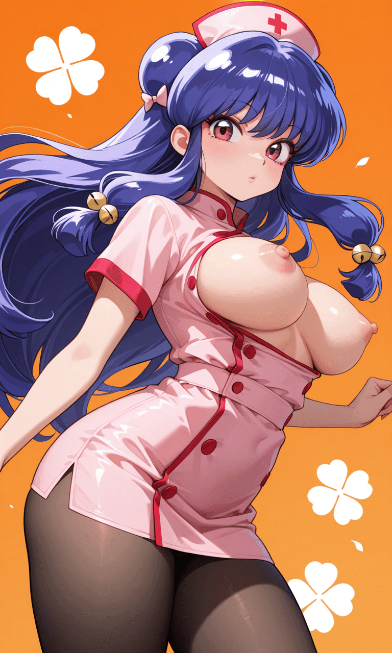 らんま12　シャンプー　黒タイツ　ナース服姿　二次元エロ画像