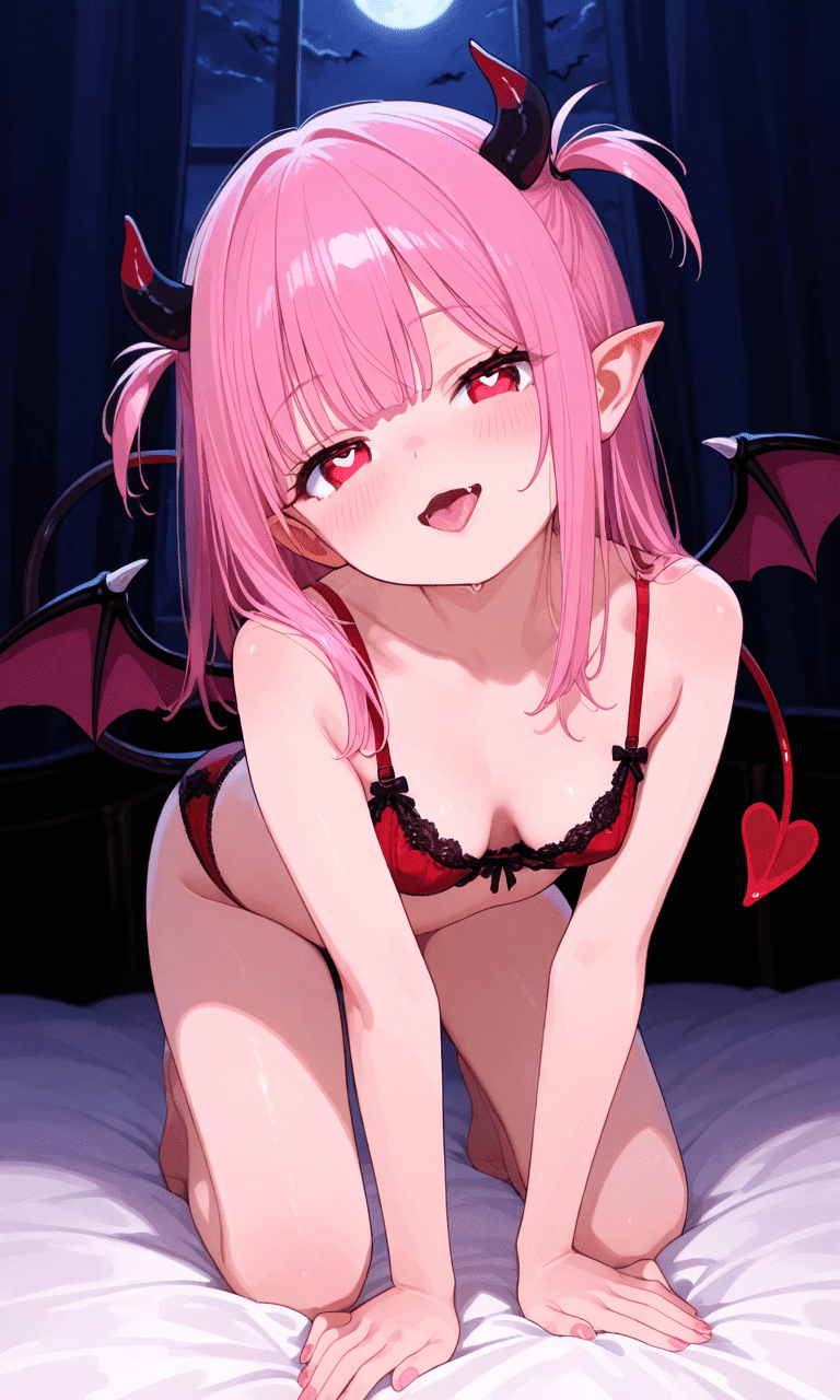 Cute loli succubus in lingerie/underwear - Ecchi erotic 2D anime illustrationsロリサキュバスの下着姿　二次元エロ画像