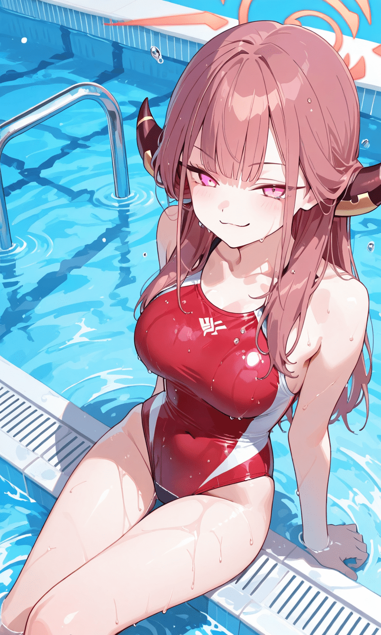 ブルアカ　陸八魔アルの競泳水着　二次元微エロ画像Aru Rikuhachima in competitive swimsuit - Blue Archive 2D mildly erotic images