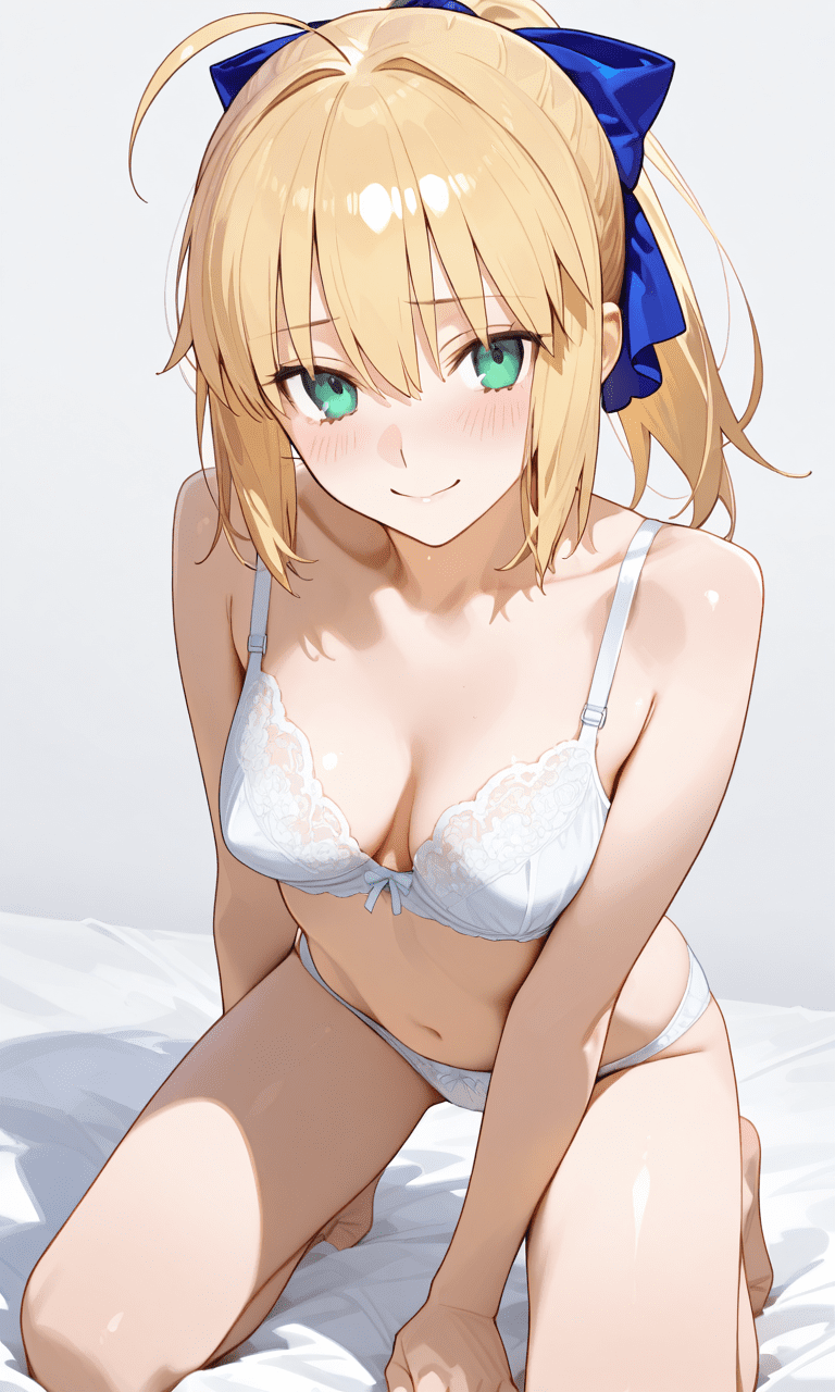 アルトリア・ペンドラゴン/Fateの抜ける下着姿　勃起チンチンにムラムラ　抜ける二次元エロ画像Artoria Pendragon (Fate) in sexy lingerie pose, getting horny looking at an erect penis, sexy 2D erotic image