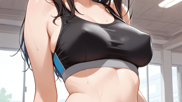 鷺沢文香/アイマス抜けるのスポブラ、スポーツパンティ姿　ぷっくり乳首がエロい　二次元エロ画像Fumika Sagisawa (iM@S) in a sexy sports bra and sports panties outfit with puffy nipples looking erotic, 2D erotic image