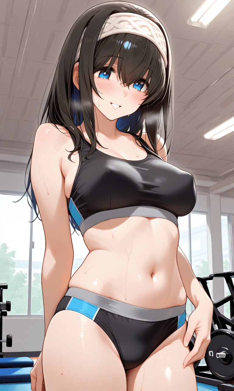 鷺沢文香/アイマス抜けるのスポブラ、スポーツパンティ姿　ぷっくり乳首がエロい　二次元エロ画像Fumika Sagisawa (iM@S) in a sexy sports bra and sports panties outfit with puffy nipples looking erotic, 2D erotic image