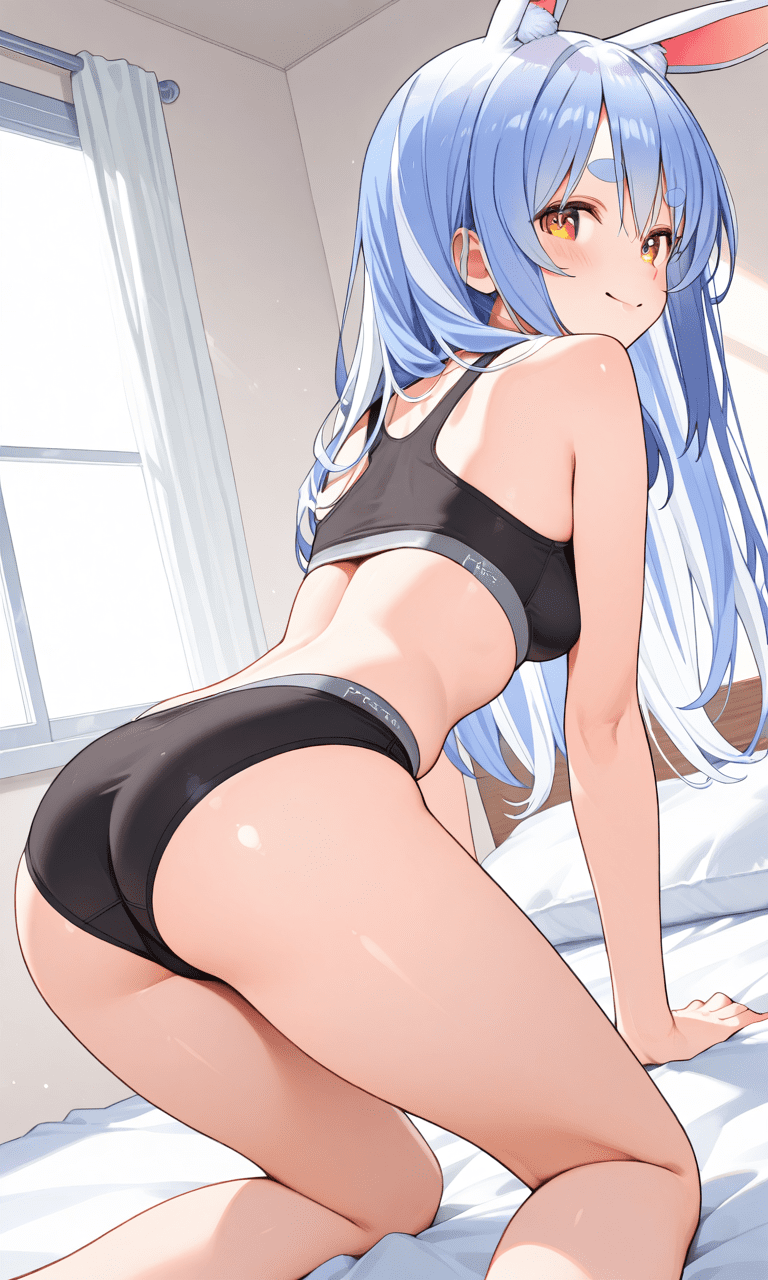 兎田ぺこらの抜けるスポブラ、スポーツパンティ姿　二次元微エロ画像Hololive Usada Pekora in sexy sports bra and sports panties outfit, 2D slightly erotic image