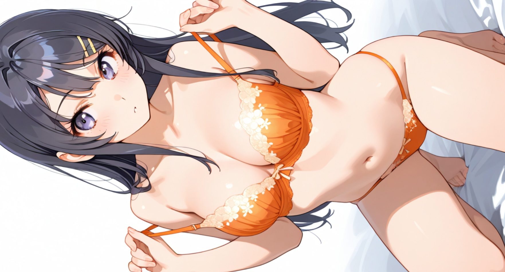 桜島麻衣/青春ブタ野郎の抜ける下着姿　ぷっくり乳首がエロい　二次元微エロ画像Mai Sakurajima (Rascal Does Not Dream of Bunny Girl Senpai) in sexy lingerie pose with puffy nipples looking erotic, 2D slightly erotic image